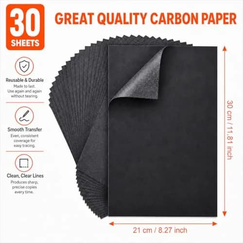 PSLER Black Carbon Paper for Tracing - 30Pcs Graphite Transfer Paper, A4 Size (21x30cm) thumbnail 2