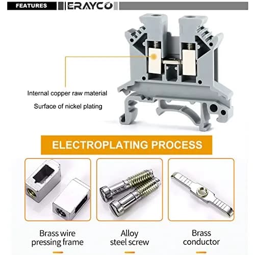 Erayco UK2.5B-WR DIN Rail Terminal Block, Screw Clamp, 690V 32A, 24-12AWG, Pack of 100 | Vibration & Thermal Resilience thumbnail 5