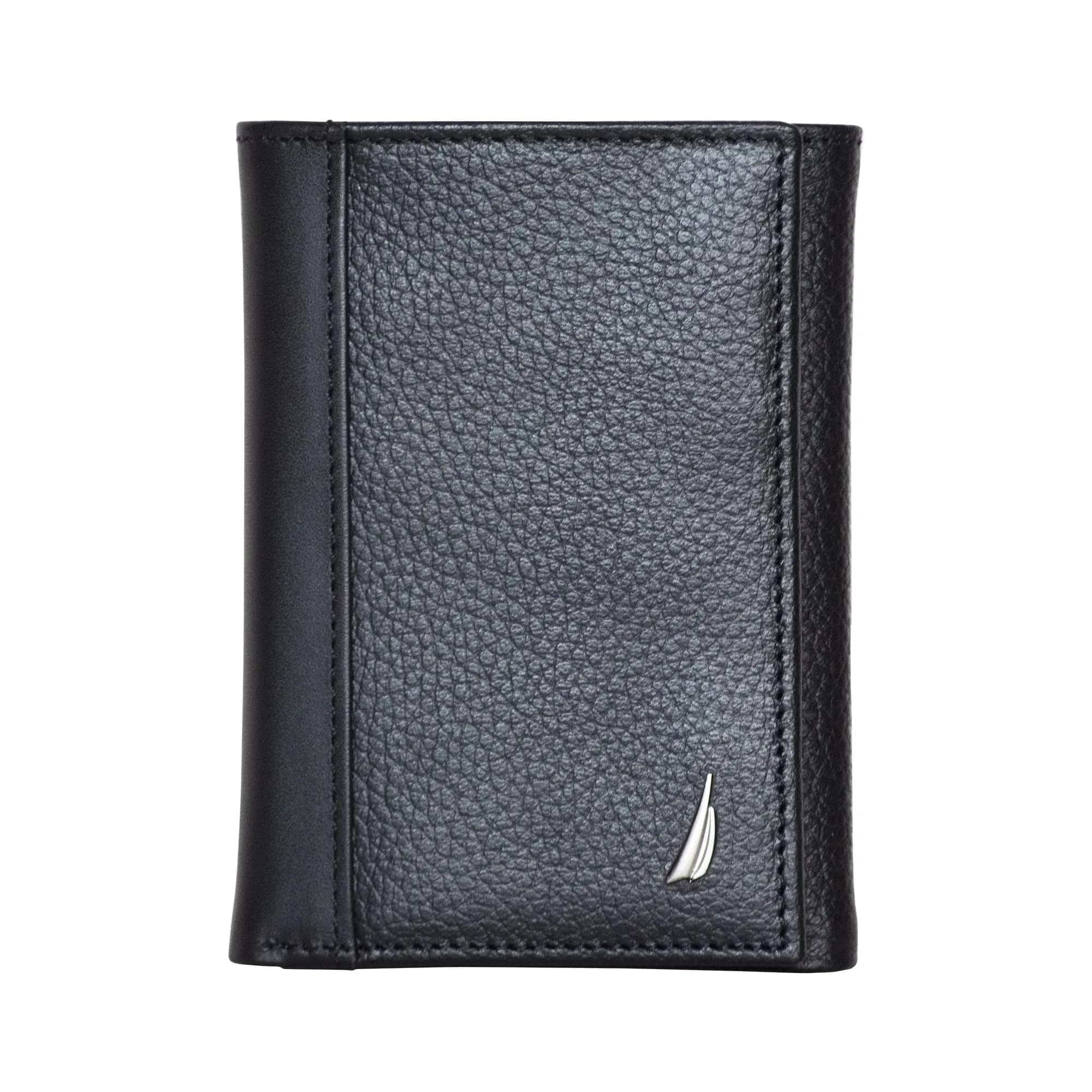 Nautica Men's Classic Trifold Wallet | RFID Blocking Protection | Genuine Leather | Black | 8.9cm (3.5") — J-Class - Black