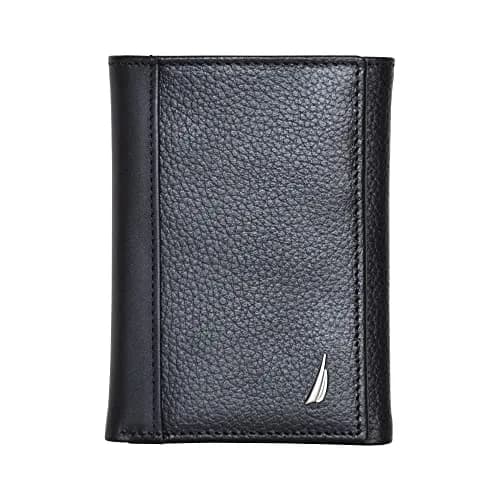 Nautica Men's Classic Trifold Wallet | RFID Blocking Protection | Genuine Leather | Black | 8.9cm (3.5") thumbnail 1