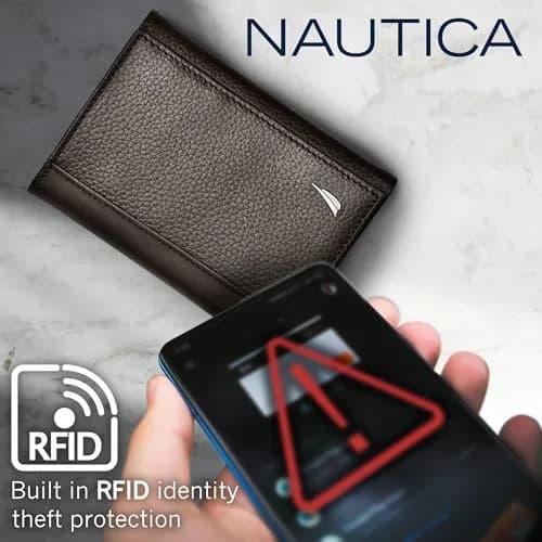 Nautica Men's Classic Trifold Wallet | RFID Blocking Protection | Genuine Leather | Black | 8.9cm (3.5") thumbnail 5