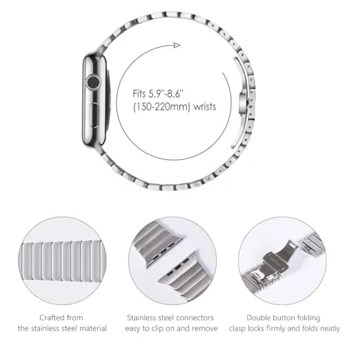 NewWays Metal Link Bracelet Band for Apple Watch 40mm/41mm/42mm/44mm/45mm Silver | Premium Stainless Steel thumbnail 3