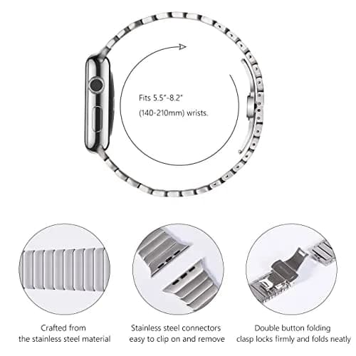 NewWays Metal Link Bracelet Band for Apple Watch Ultra 4/3/2/1, Series 9/8/7/6/5/4 45mm/44mm | Premium Stainless Steel thumbnail 4