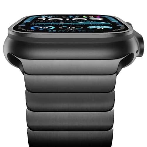 NewWays Stainless Steel Metal Band Compatible with Apple Watch Ultra 2/Series 9/8/7/6/5/4/3/2/1 49mm/45mm/44mm/42mm/41mm Black | Adjustable Link Bracelet thumbnail 1