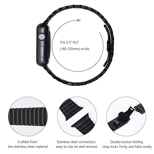 NewWays Stainless Steel Metal Band Compatible with Apple Watch Ultra 2/Series 9/8/7/6/5/4/3/2/1 49mm/45mm/44mm/42mm/41mm Black | Adjustable Link Bracelet thumbnail 6