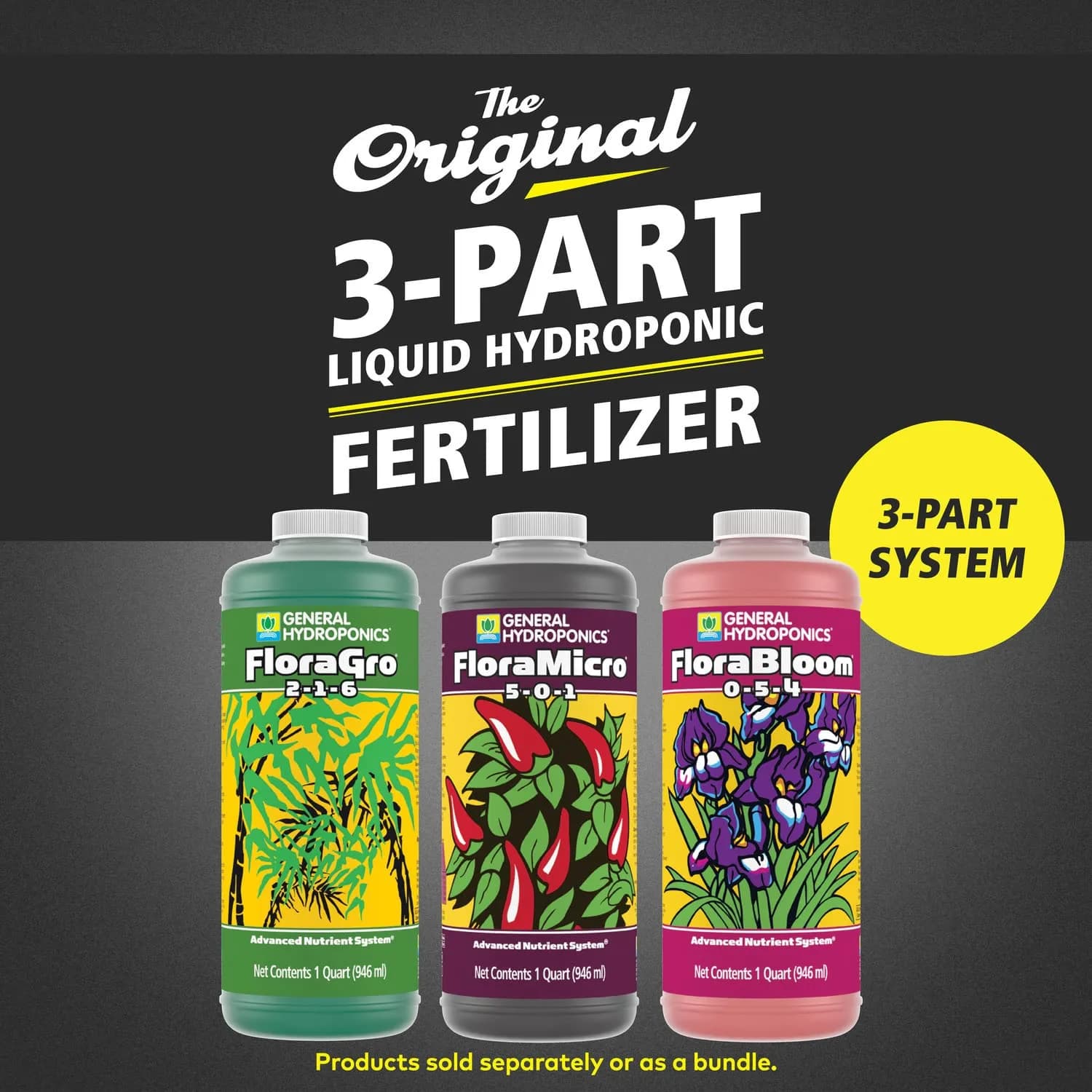 General Hydroponics Flora Series Nutrient System 2.84 L (96 Fl Oz) | 3-Part Hydroponic Feed for All Growth Stages - view 2