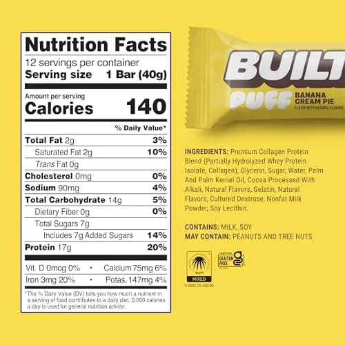BUILT Puff Protein Bars Banana Cream Pie 17g (0.5 oz) | 17g Protein, Low Sugar, Gluten-Free thumbnail 4