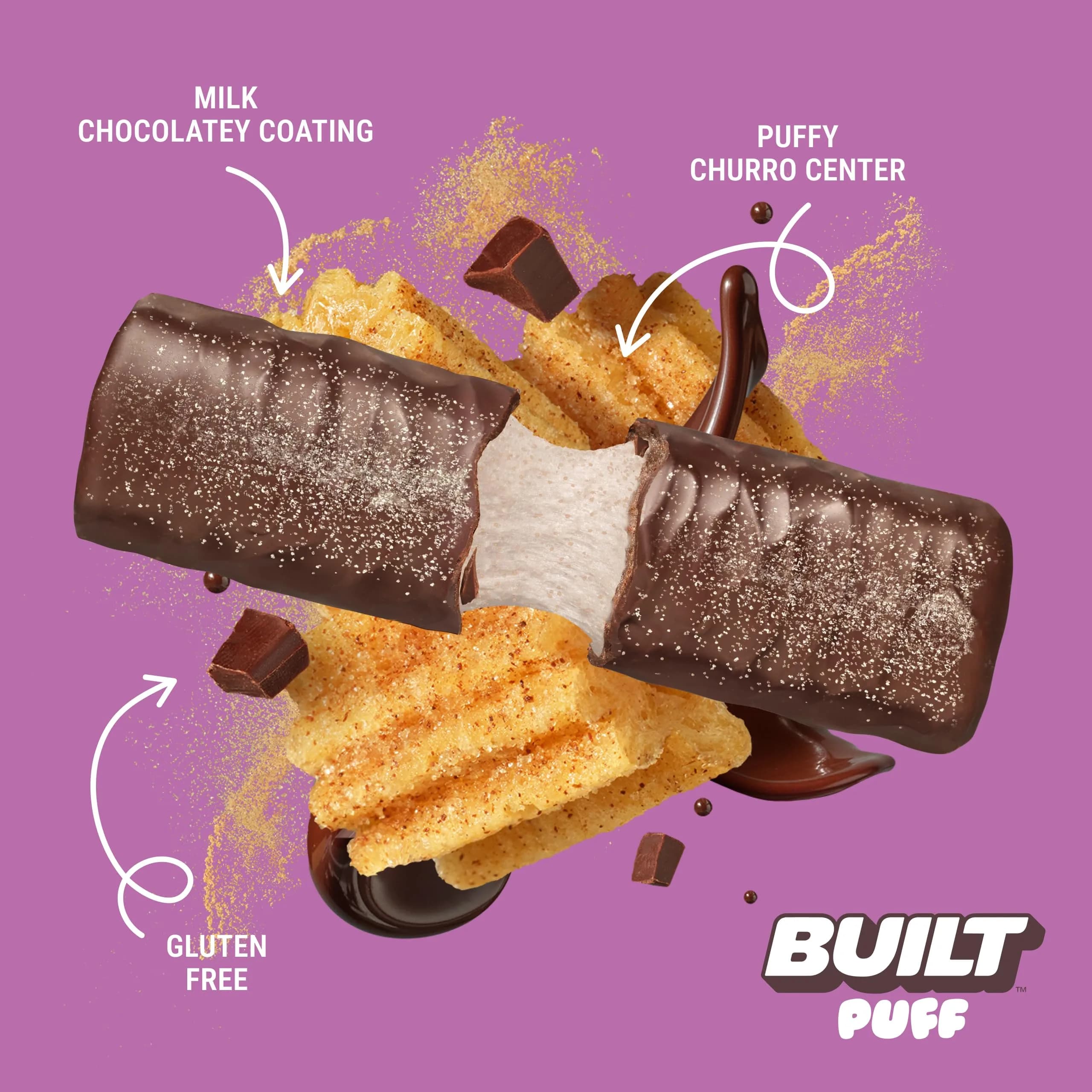 BUILT Puff Protein Bars Churro 12 Count (Pack of 1) | 17g Protein Snack Bar for All-Day Energy - view 2