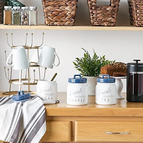 DII Ceramic Kitchen Canister Set with Bamboo Lids, 3-Piece Set (4.5"L x 4.5"W x 5.5"H, 6 Cups Total) | Airtight Seal for Dry Food Storage thumbnail 4