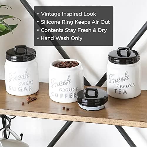 DII Ceramic Kitchen Canister Set with Bamboo Lids, 3-Piece Set (4.5"L x 4.5"W x 5.5"H, 6 Cups Total) | Airtight Seal for Dry Food Storage thumbnail 7