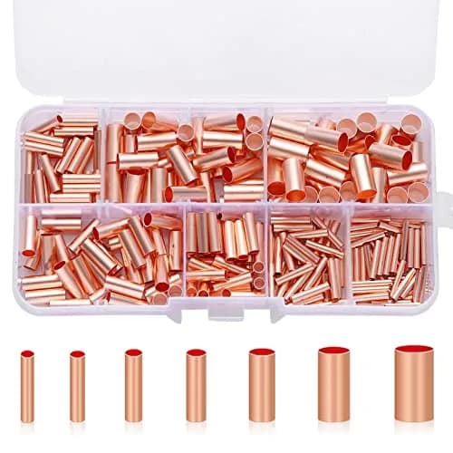 Teansic Copper Wire Ferrules Kit, 250Pcs, 7 Sizes, Non Insulated, Copper, AWG 8-18 | Reliable Electrical Connectors thumbnail 1