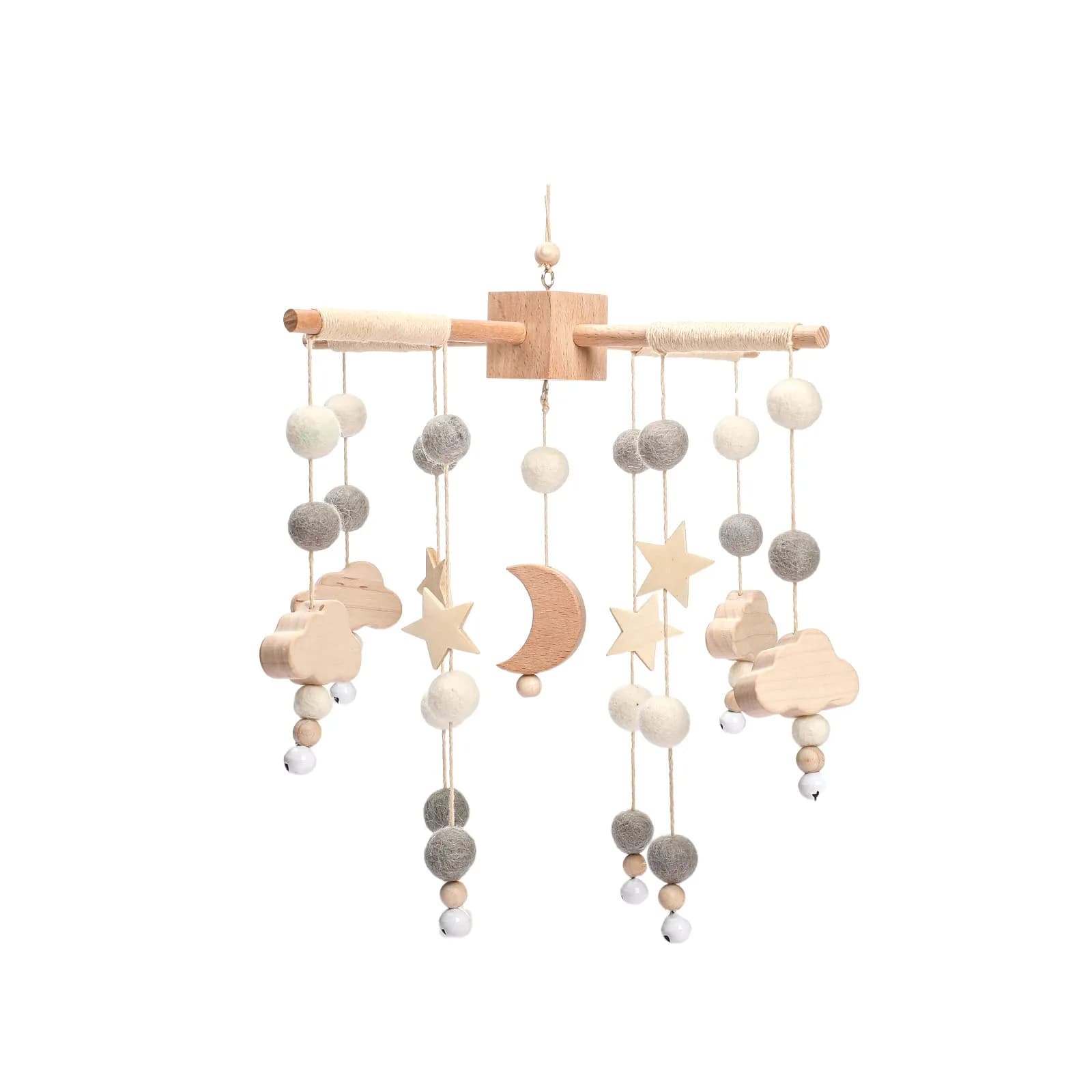 JETM·HH Baby Mobile for Crib | Boho Star Moon Nursery Decor | Grey 12.7cm (5 inch) | Gentle Hanging Decoration — GREY