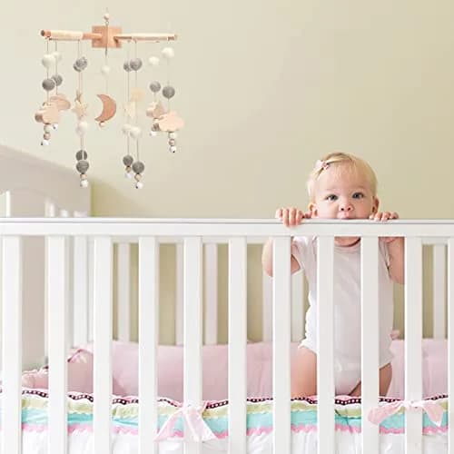JETM·HH Baby Mobile for Crib | Boho Star Moon Nursery Decor | Grey 12.7cm (5 inch) | Gentle Hanging Decoration thumbnail 4