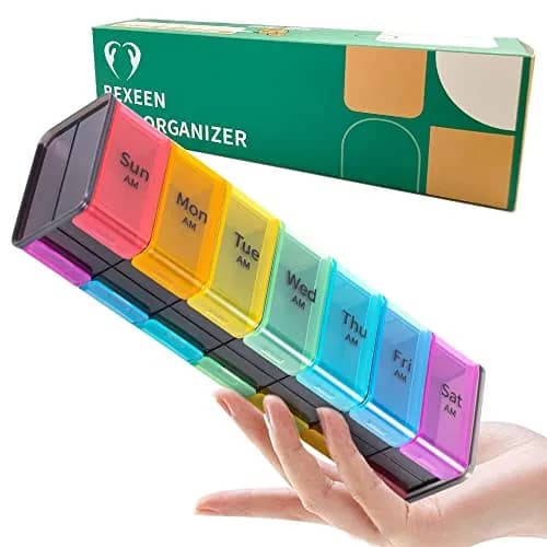 BEXEEN Extra Large Pill Organizer XXL Pill Box 7 Day Weekly Pill Organizer with AM PM Large Compartments 25.65cm (10.1" x 2.7" x 2.1") thumbnail 1