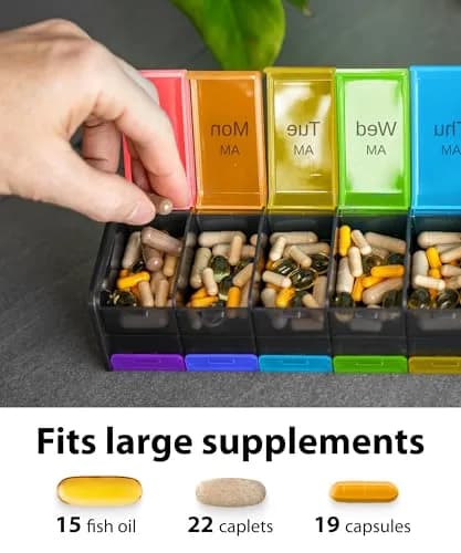 BEXEEN Extra Large Pill Organizer XXL Pill Box 7 Day Weekly Pill Organizer with AM PM Large Compartments 25.65cm (10.1" x 2.7" x 2.1") thumbnail 5