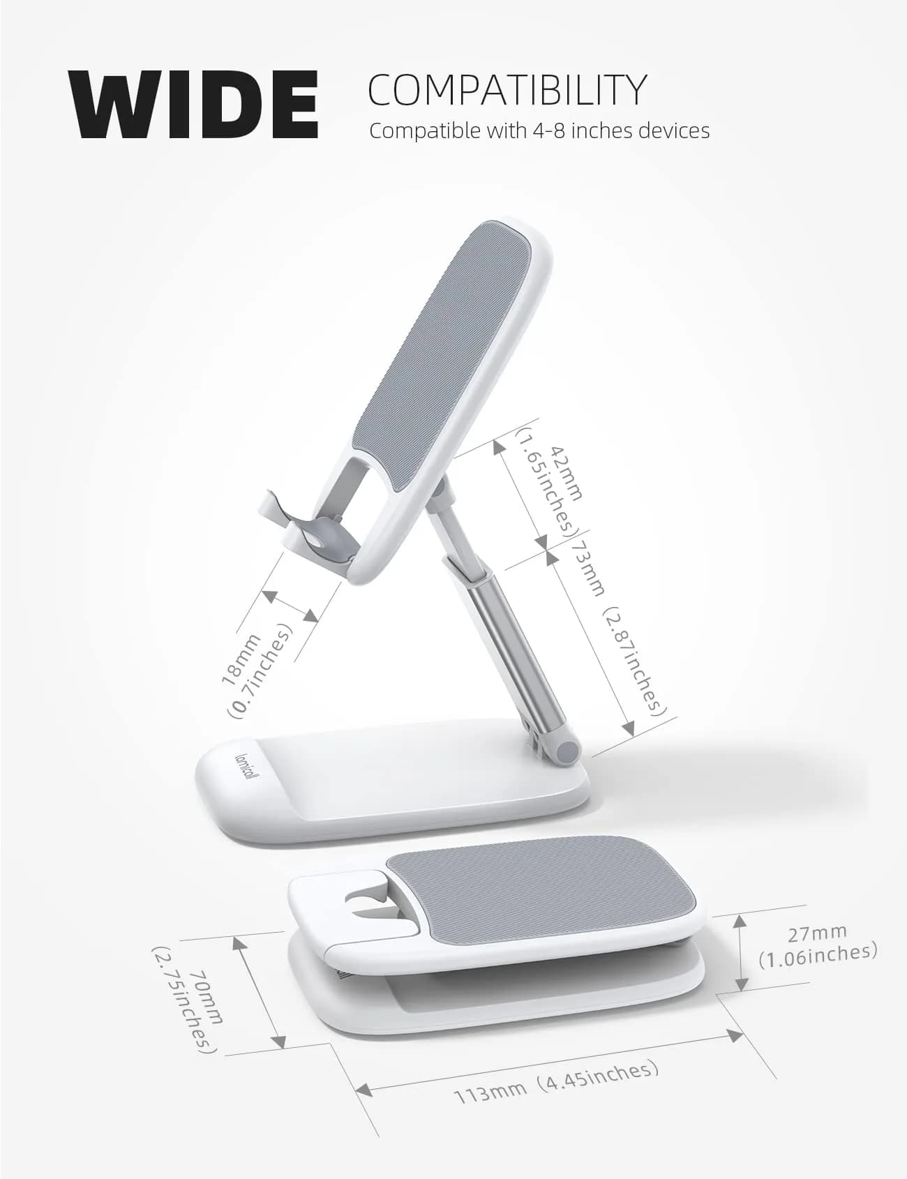 Lamicall White Portable Phone Stand | Adjustable Height & Angle Desk Accessory for Phones - view 5