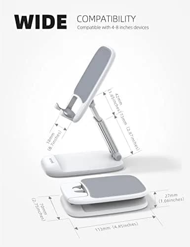 Lamicall White Cell Phone Stand for Desk, Phone Holder with Adjustable Height & Angle | Portable Electronic Device Stand (1-Pack) thumbnail 5