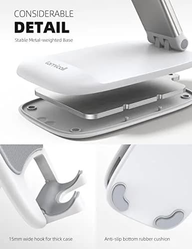 Lamicall White Cell Phone Stand for Desk, Phone Holder with Adjustable Height & Angle | Portable Electronic Device Stand (1-Pack) thumbnail 6