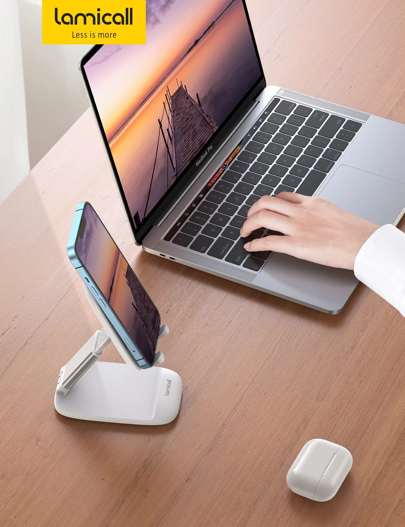Lamicall White Portable Phone Stand | Adjustable Height & Angle Desk Accessory for Phones - view 7