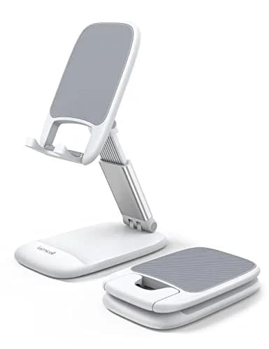 Lamicall White Cell Phone Stand for Desk, Phone Holder with Adjustable Height & Angle | Portable Electronic Device Stand (1-Pack) thumbnail 1
