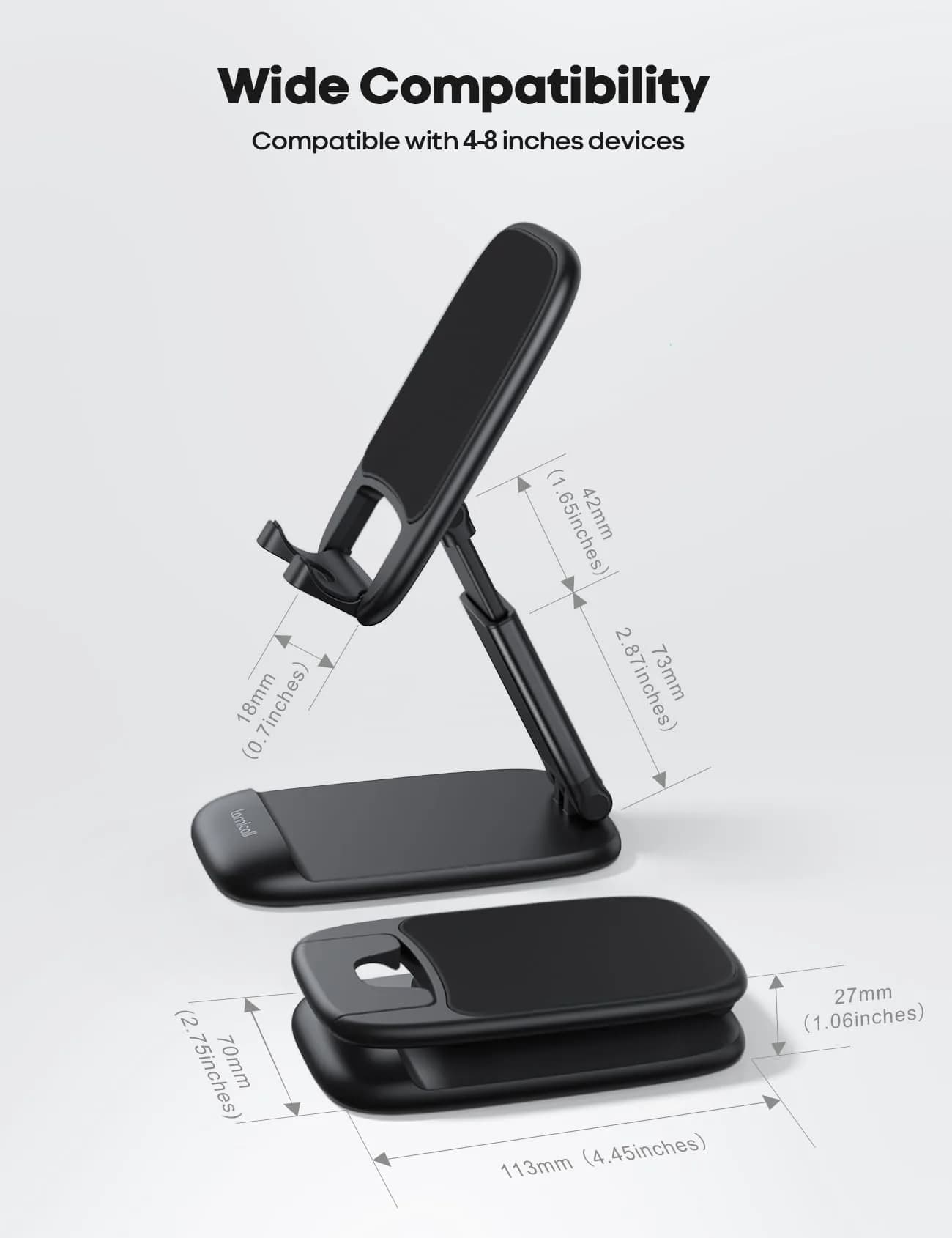 Lamicall Black Portable Phone Stand | Adjustable Height & Angle Desk Accessory for Mobile Devices - view 5