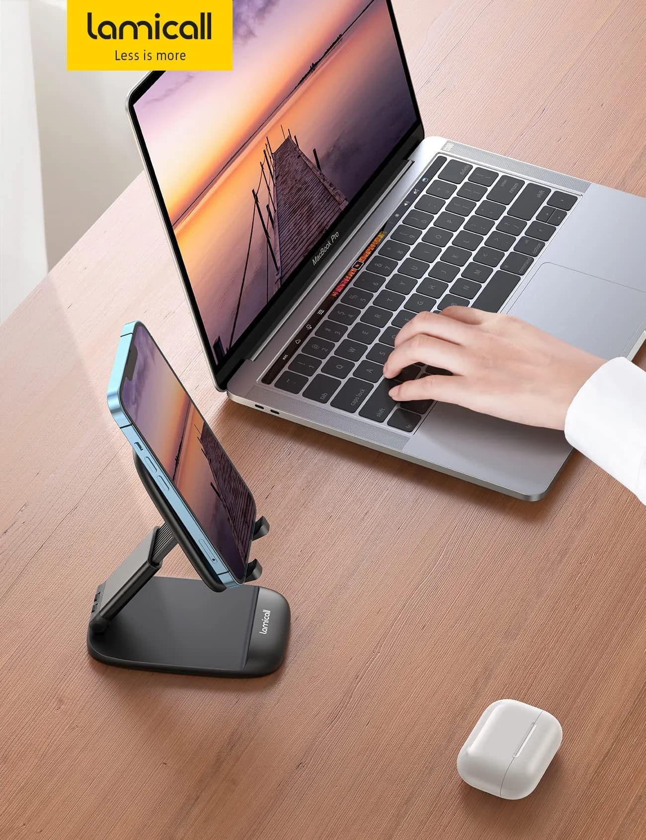 Lamicall Black Portable Phone Stand | Adjustable Height & Angle Desk Accessory for Mobile Devices - view 7