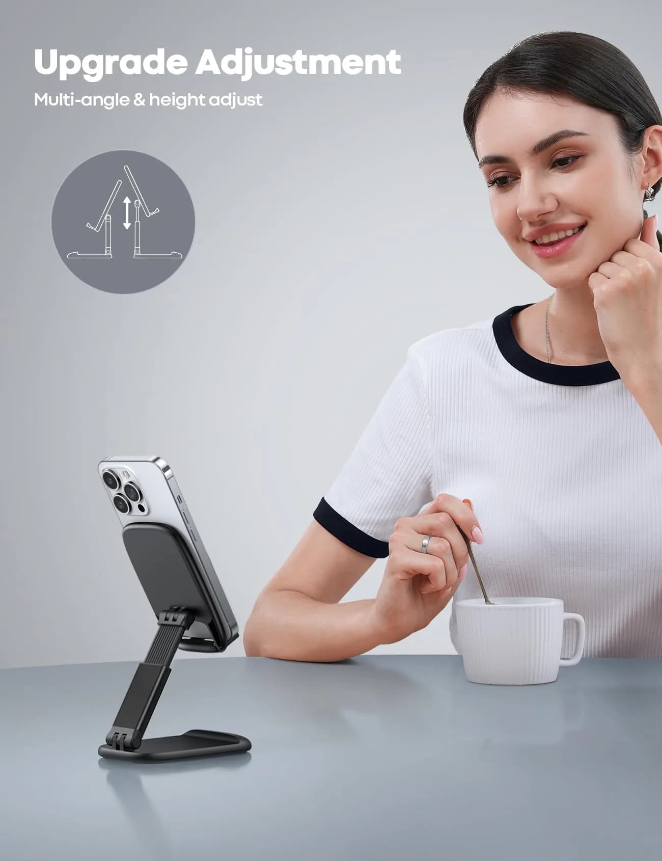 Lamicall Black Portable Phone Stand | Adjustable Height & Angle Desk Accessory for Mobile Devices - view 2