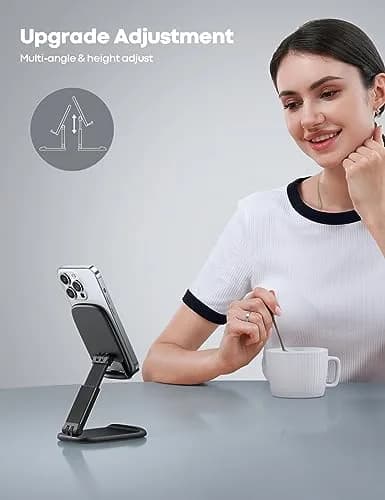Lamicall Adjustable Phone Stand for Desk, 3.2" Height Extension | Metal Base, Foldable, Universal Compatibility thumbnail 2