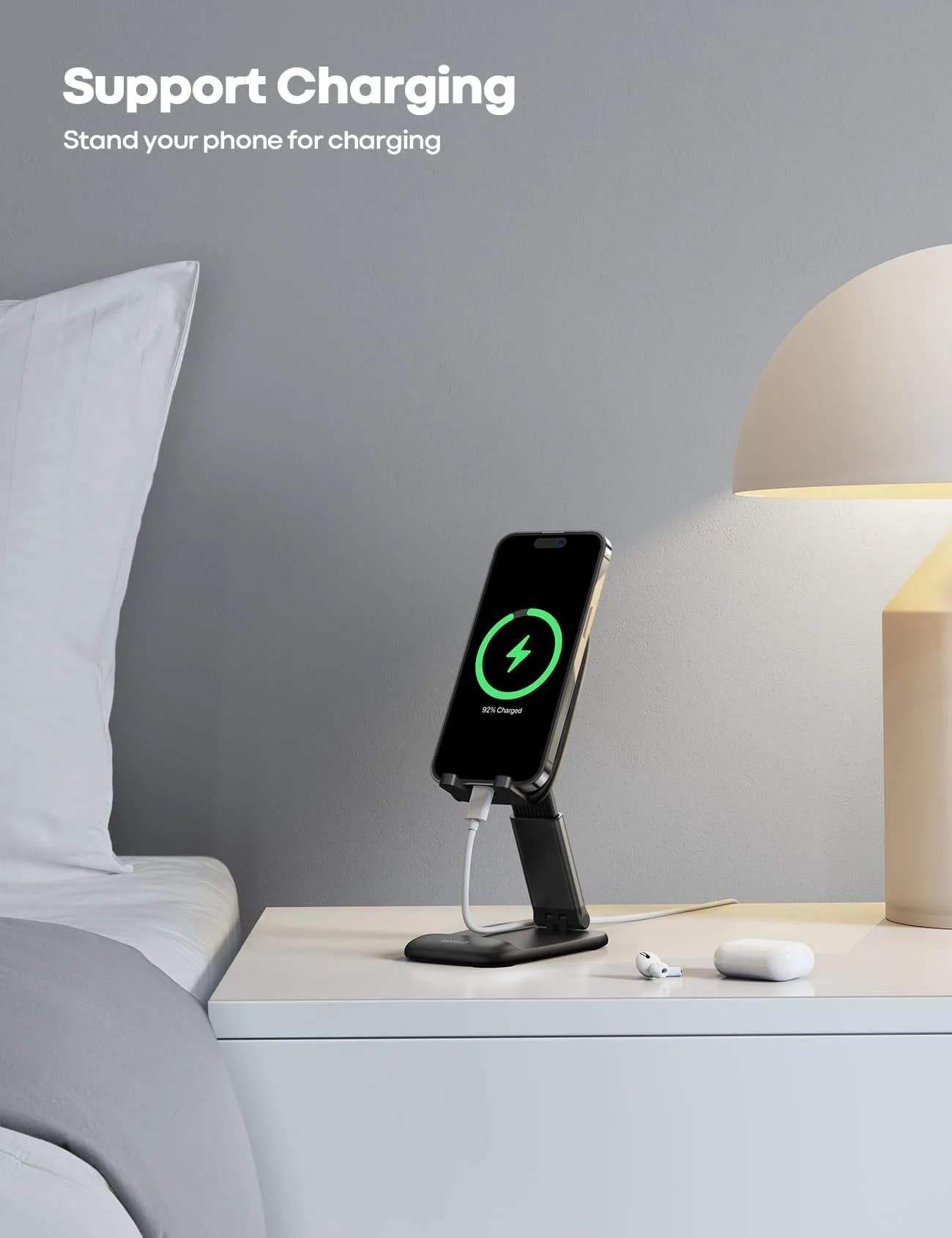 Lamicall Black Portable Phone Stand | Adjustable Height & Angle Desk Accessory for Mobile Devices - view 3