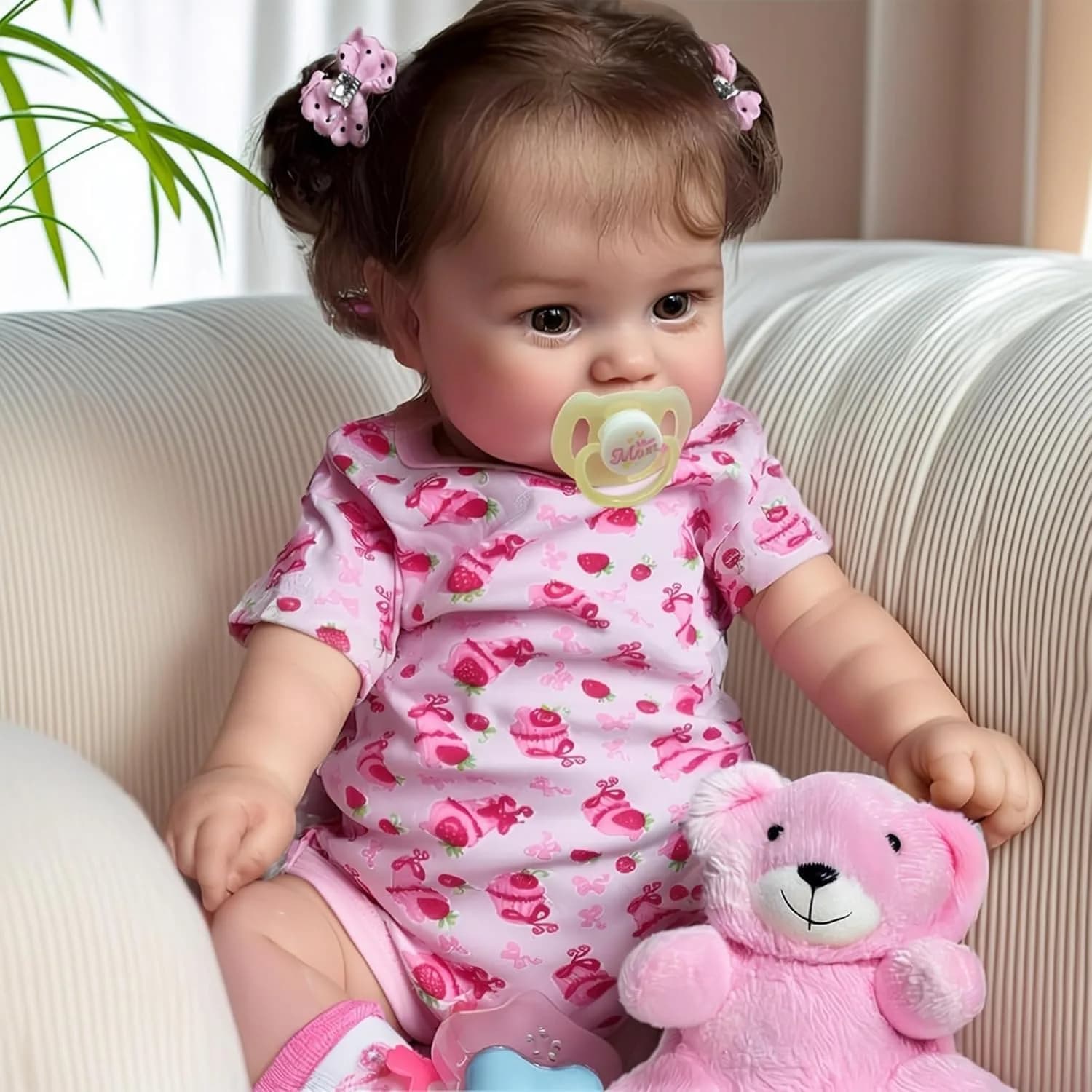 JIZHI 20-inch Realistic Reborn Baby Doll with Wavy Brown Hair | Ages 3+ | 50.8 cm (20 inches)