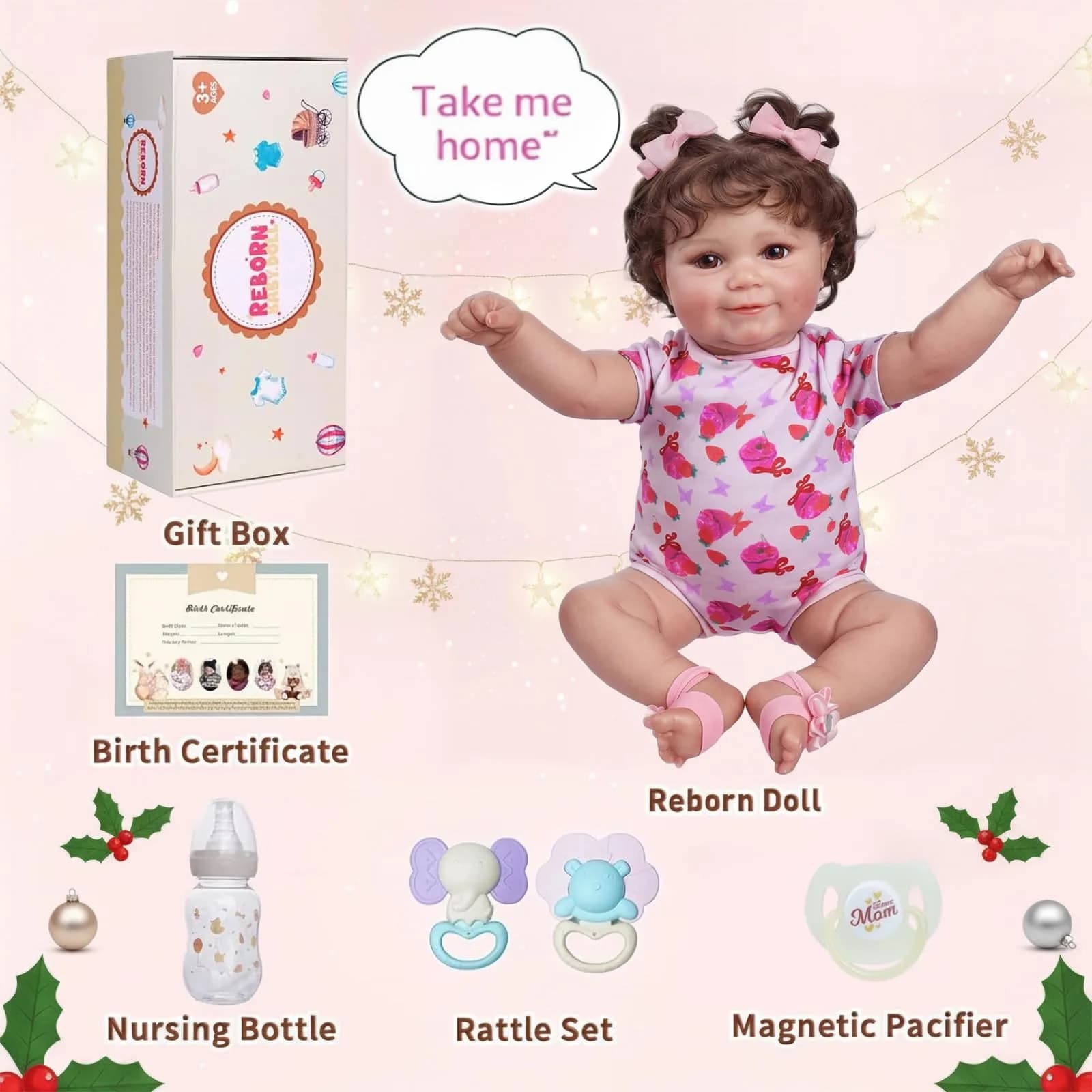 JIZHI 20-inch Realistic Reborn Baby Doll with Wavy Brown Hair | Ages 3+ | 50.8 cm (20 inches) - view 6