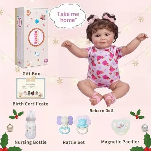 JIZHI 20-inch Realistic Reborn Baby Doll with Wavy Brown Hair | Ages 3+ | 50.8 cm (20 inches) thumbnail 6