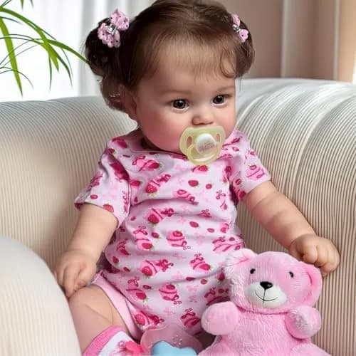 JIZHI 20-inch Realistic Reborn Baby Doll with Wavy Brown Hair | Ages 3+ | 50.8 cm (20 inches) thumbnail 1