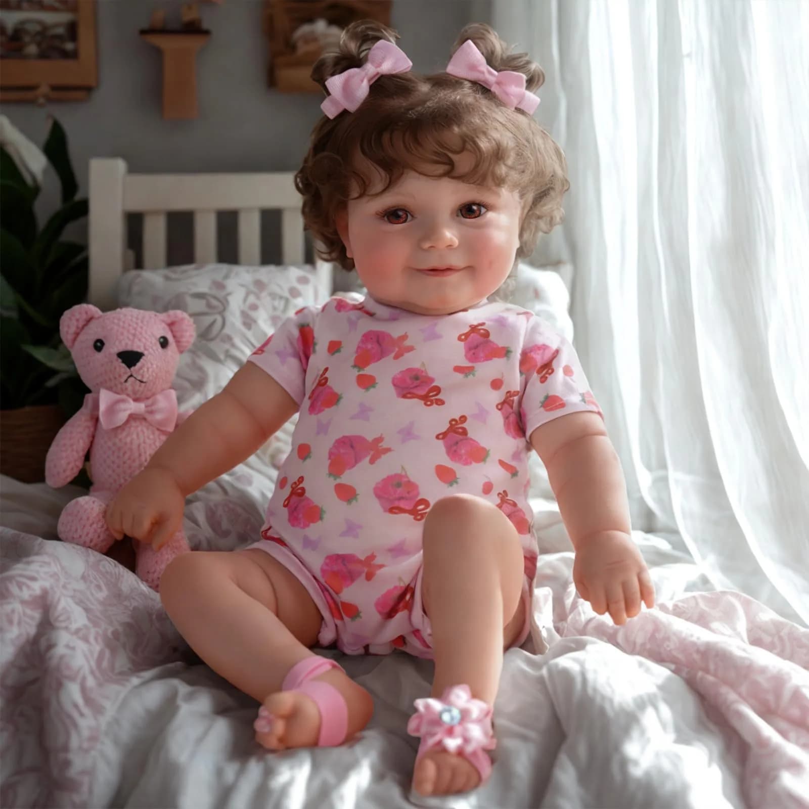 JIZHI 20-inch Realistic Reborn Baby Doll with Wavy Brown Hair | Ages 3+ | 50.8 cm (20 inches) - view 8