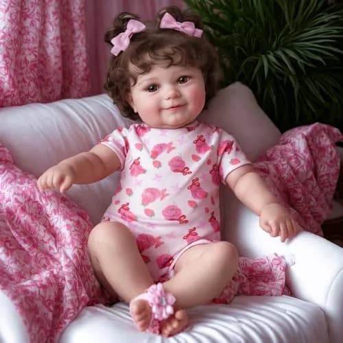 JIZHI 20-inch Realistic Reborn Baby Doll with Wavy Brown Hair | Ages 3+ | 50.8 cm (20 inches) thumbnail 2