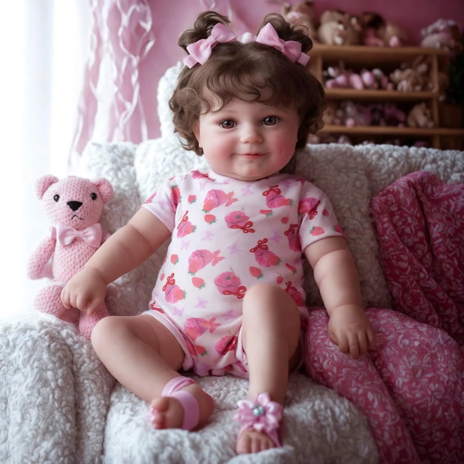 JIZHI 20-inch Realistic Reborn Baby Doll with Wavy Brown Hair | Ages 3+ | 50.8 cm (20 inches) - view 3