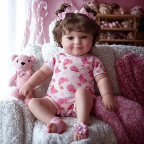 JIZHI 20-inch Realistic Reborn Baby Doll with Wavy Brown Hair | Ages 3+ | 50.8 cm (20 inches) thumbnail 3