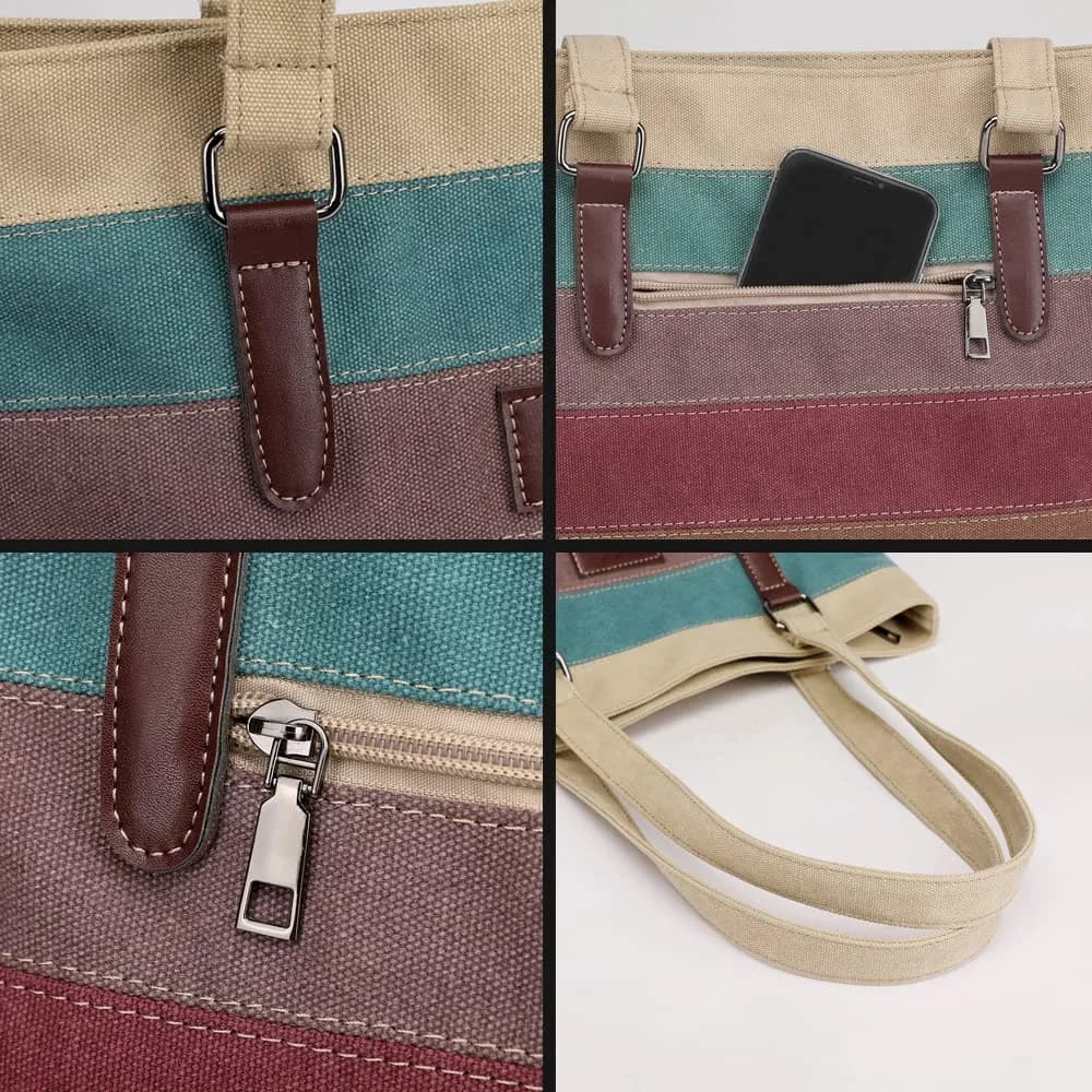 SNUG STAR Canvas Handbag Multi-Color Striped Lattice Cross Body Shoulder Purse Bag Tote-Handbag for Women (Multi Color E) 34cm (13.39in) H thumbnail 6