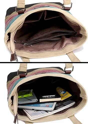 SNUG STAR Canvas Handbag Multi-Color Striped Lattice Cross Body Shoulder Purse Bag Tote-Handbag for Women (Multi Color E) 34cm (13.39in) H thumbnail 2