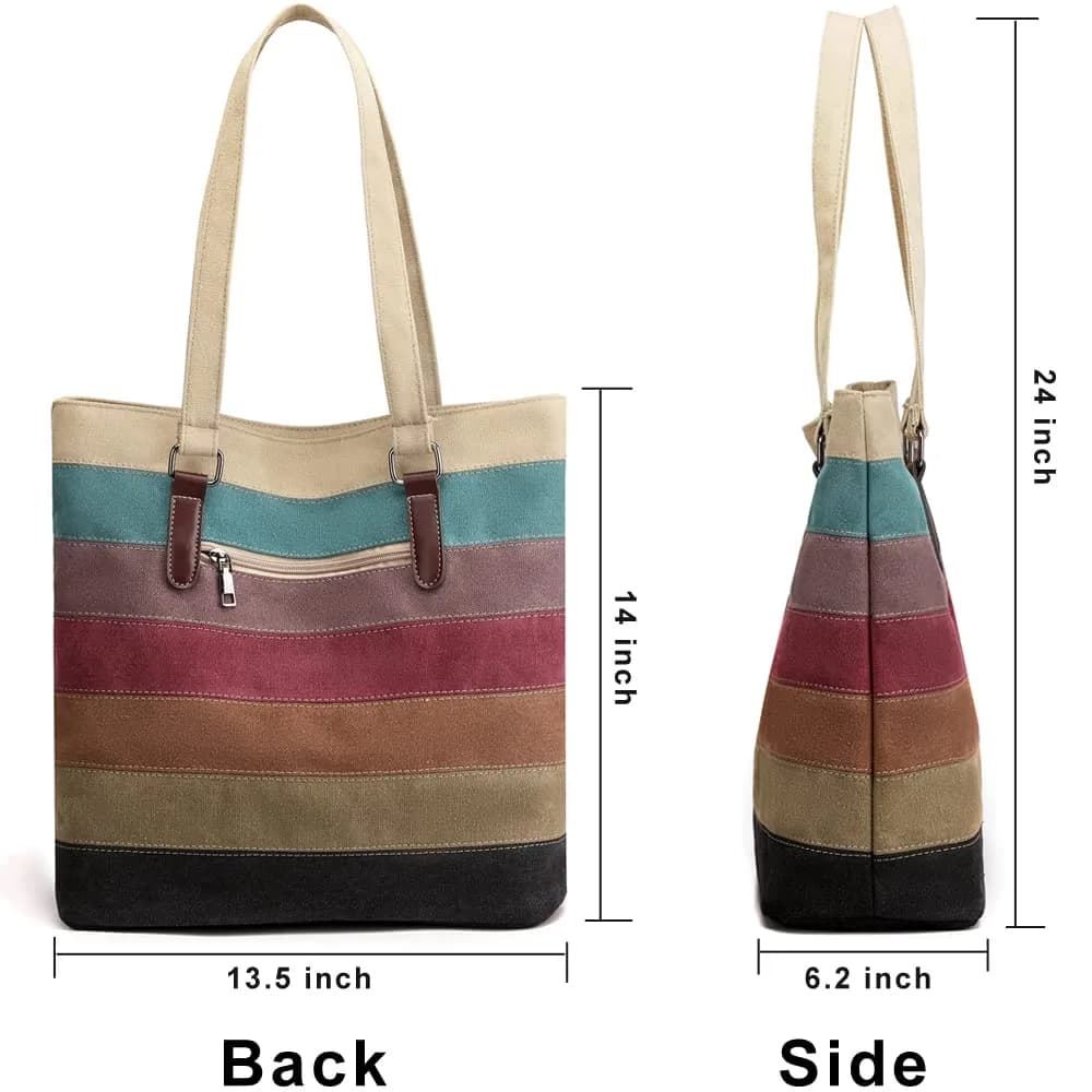 SNUG STAR Canvas Handbag Multi-Color Striped Lattice Cross Body Shoulder Purse Bag Tote-Handbag for Women (Multi Color E) 34cm (13.39in) H thumbnail 4