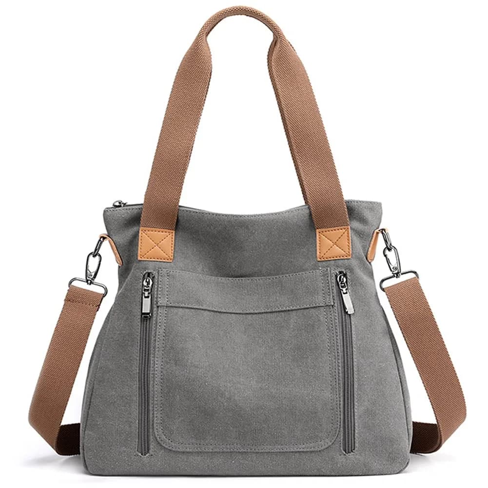 SNUG STAR Canvas Striped Lattice Tote Handbag for Women - 34cm (13") Height — Multi Color Grey