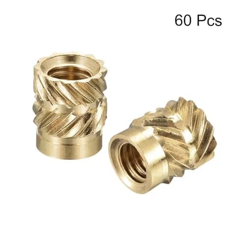 uxcell M4 x 7mm L x 6mm OD Brass Knurled Insert Nuts (60 Pcs) | Heat Set Embedment Nut for 3D Printing thumbnail 3