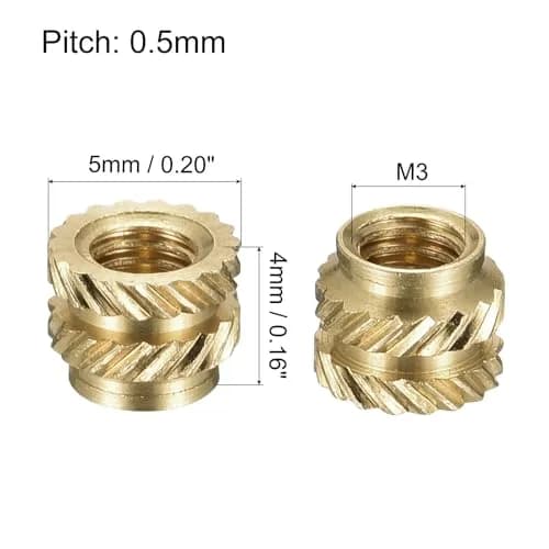 uxcell M3 x 4mm L x 5mm OD Brass Knurled Insert Nuts (60 Pcs) | Heat Set Embedment Nuts for 3D Printing thumbnail 2
