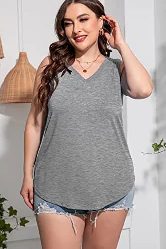 CARROTMOB Cotton Tank Top Women Casual Summer Sleeveless V Neck Oversized 5X | Breathable Cotton Fabric for Hot Weather thumbnail 2