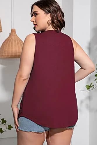 CARROTMOB Plus Size Womens Tank Tops Summer Sleeveless V Neck Casual Tshirts Wine red 2X | Loose Fit, Breathable Cotton Blend thumbnail 6