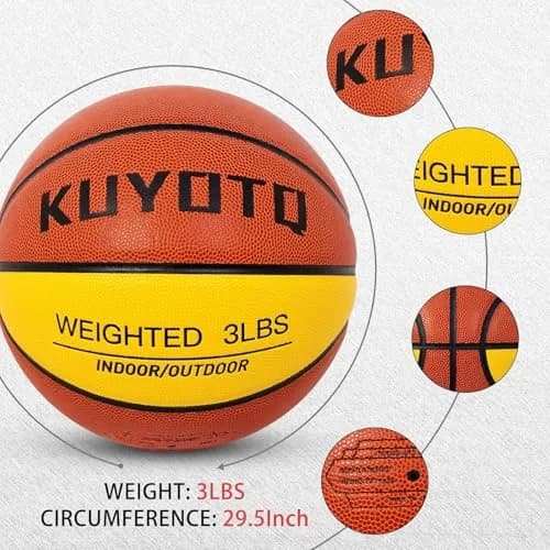KUYOTQ 3LBS Weighted Training Basketball 1.36 kg (3 lbs) Size 7 | Improves Ball Handling Dribbling Passing Rebounding thumbnail 6