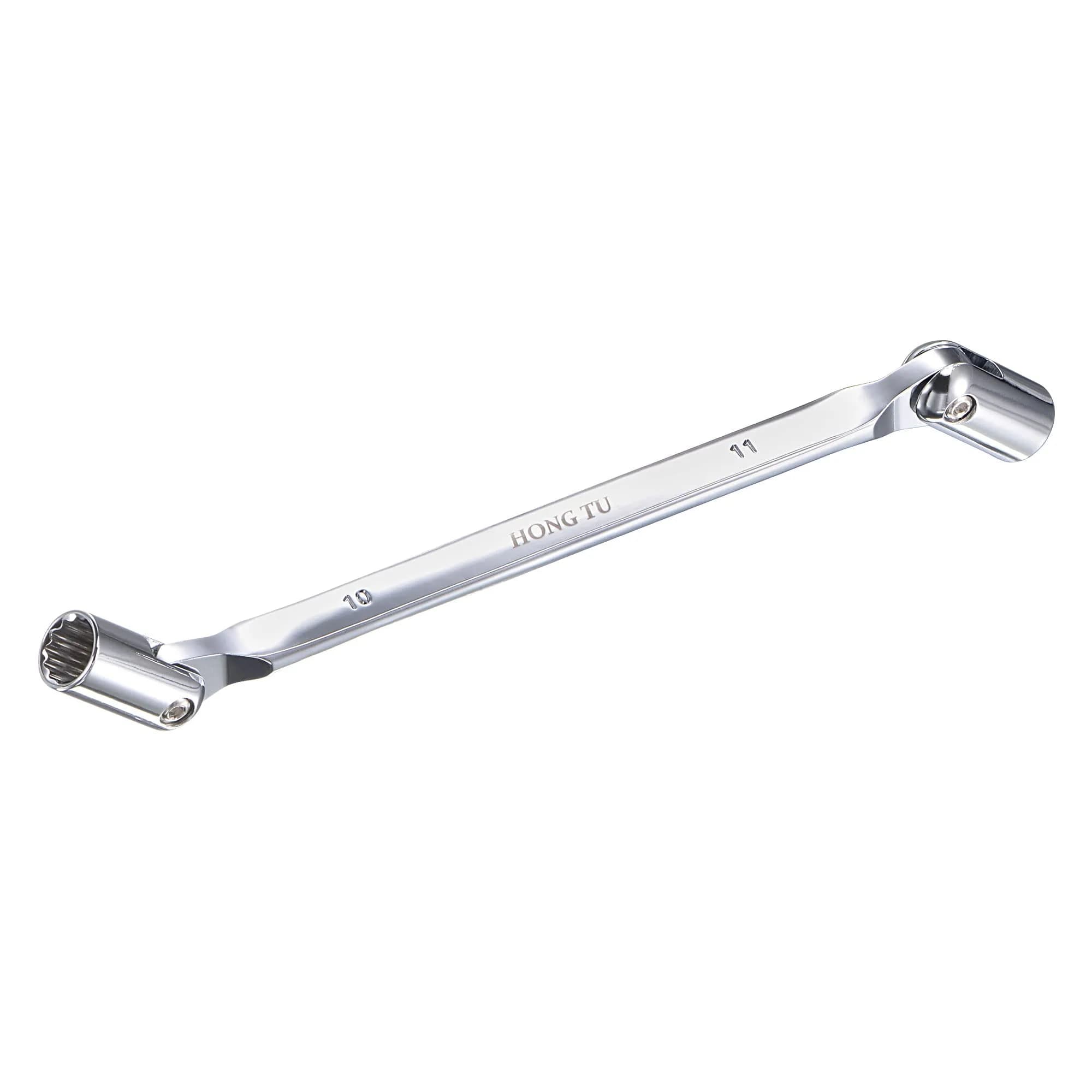 uxcell 12 Point Flexible Head Socket Wrench, 10mm x 11mm, Chrome Vanadium Steel, 200mm Length | 180° Rotation for Mechanical Repair — 10mm x 11mm