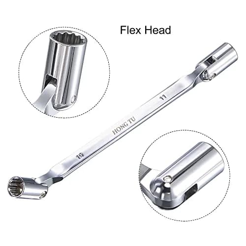 uxcell 12 Point Flexible Head Socket Wrench, 10mm x 11mm, Chrome Vanadium Steel, 200mm Length | 180° Rotation for Mechanical Repair thumbnail 3