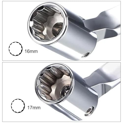 uxcell 16mm x 17mm Flexible Head Socket Wrench | 180 Degree Rotation for Mechanical Repair thumbnail 4
