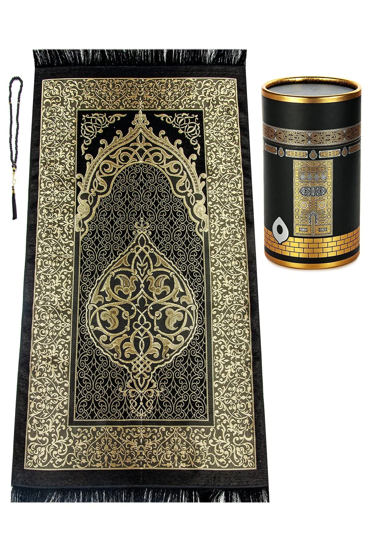 ihvan online Burgundy Prayer Rug with Beads - 117cm x 71cm | Soft Taffeta Islamic Janamaz - main product image